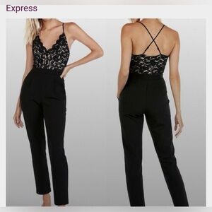 Express Lace Bodice Cami Jumpsuit Black Women’s Size XS NWT V Neck